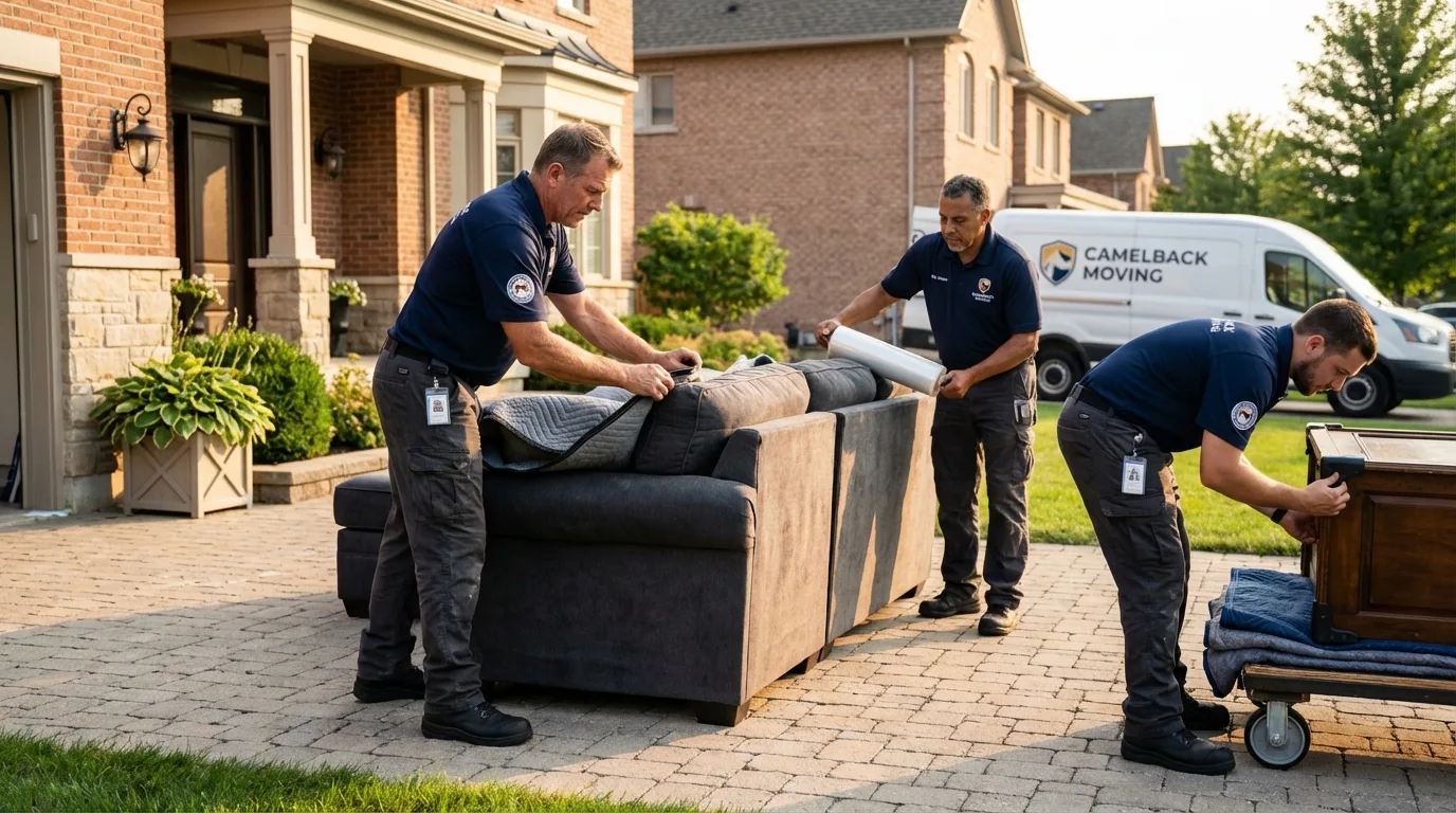 Large estate moving crew wrapping furniture in Kingsford, MI