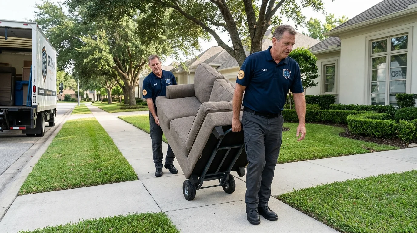 Local residential moving crew loading furniture in Kingsford, MI