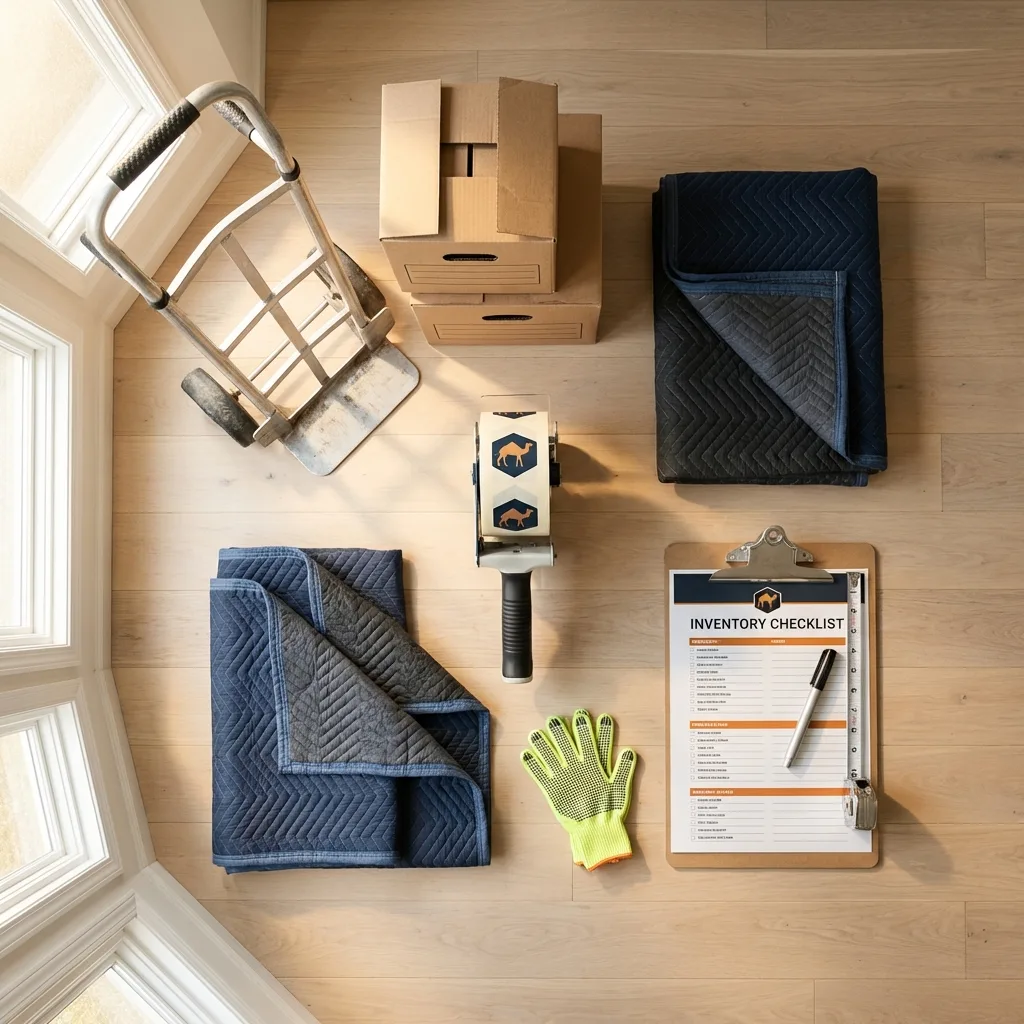 Professional moving supplies and packing materials layout for Kingsford residential relocations